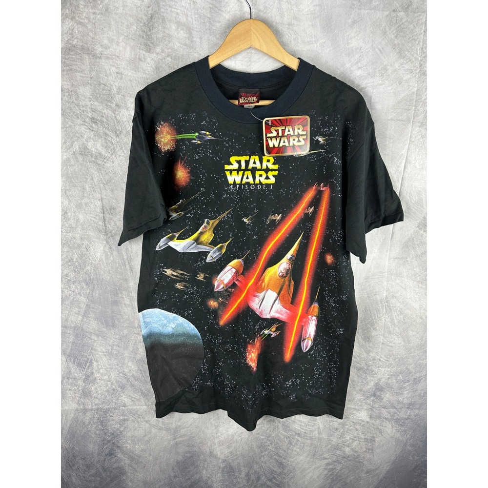 VTG 1999 Star Wars Episode I Battle for Naboo All Over Print T Shirt Changes‎ L